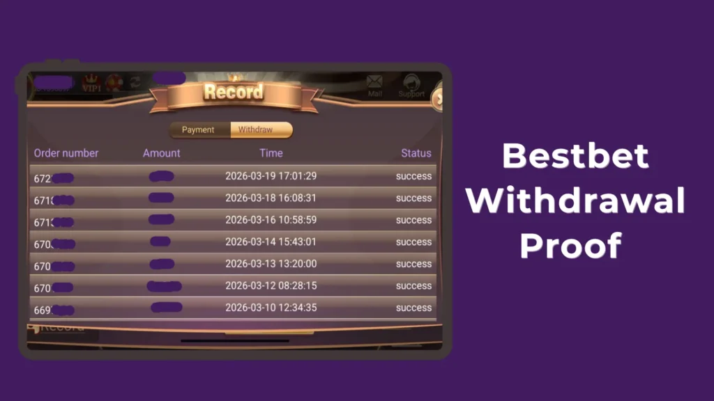 Bestbet official game successful withdrawal proof from Pakistani user. 